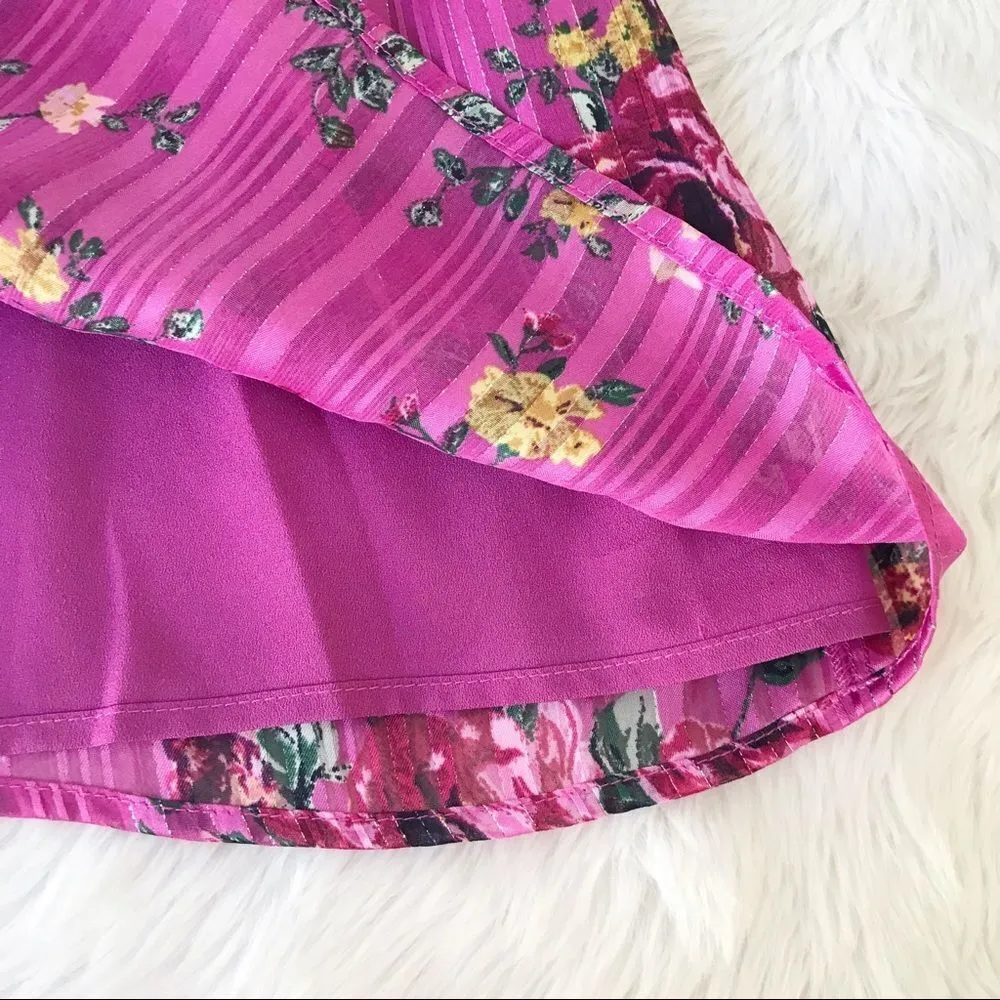 WAYF Pink Floral Long Sleeve‎ Mini Dress Cocktail Party Low Back Satin XS New - Image 10