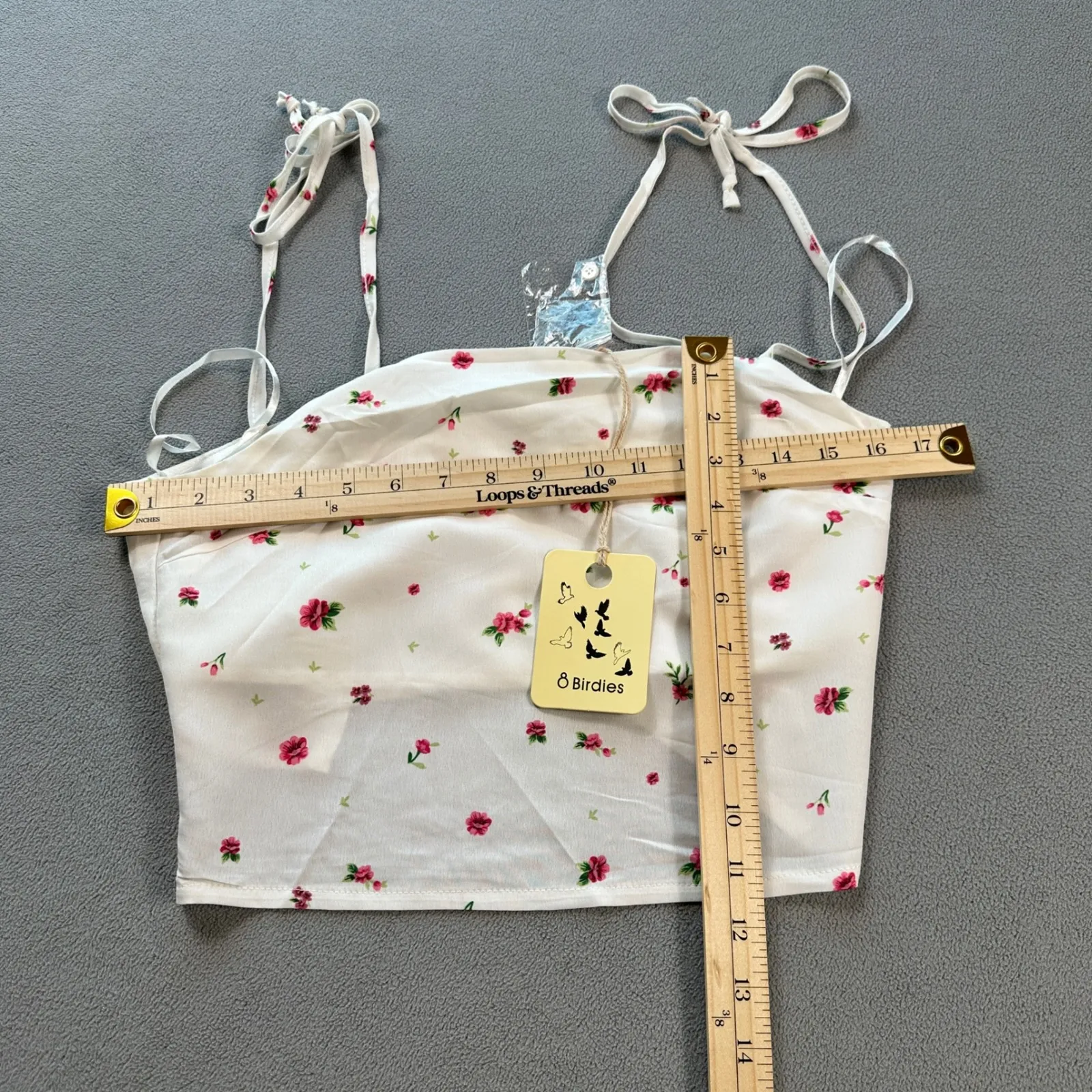 NWT 8 Birdies Australia Floral Crop Cami Tie Strap White Pink Womens M Tank Size M - Image 2