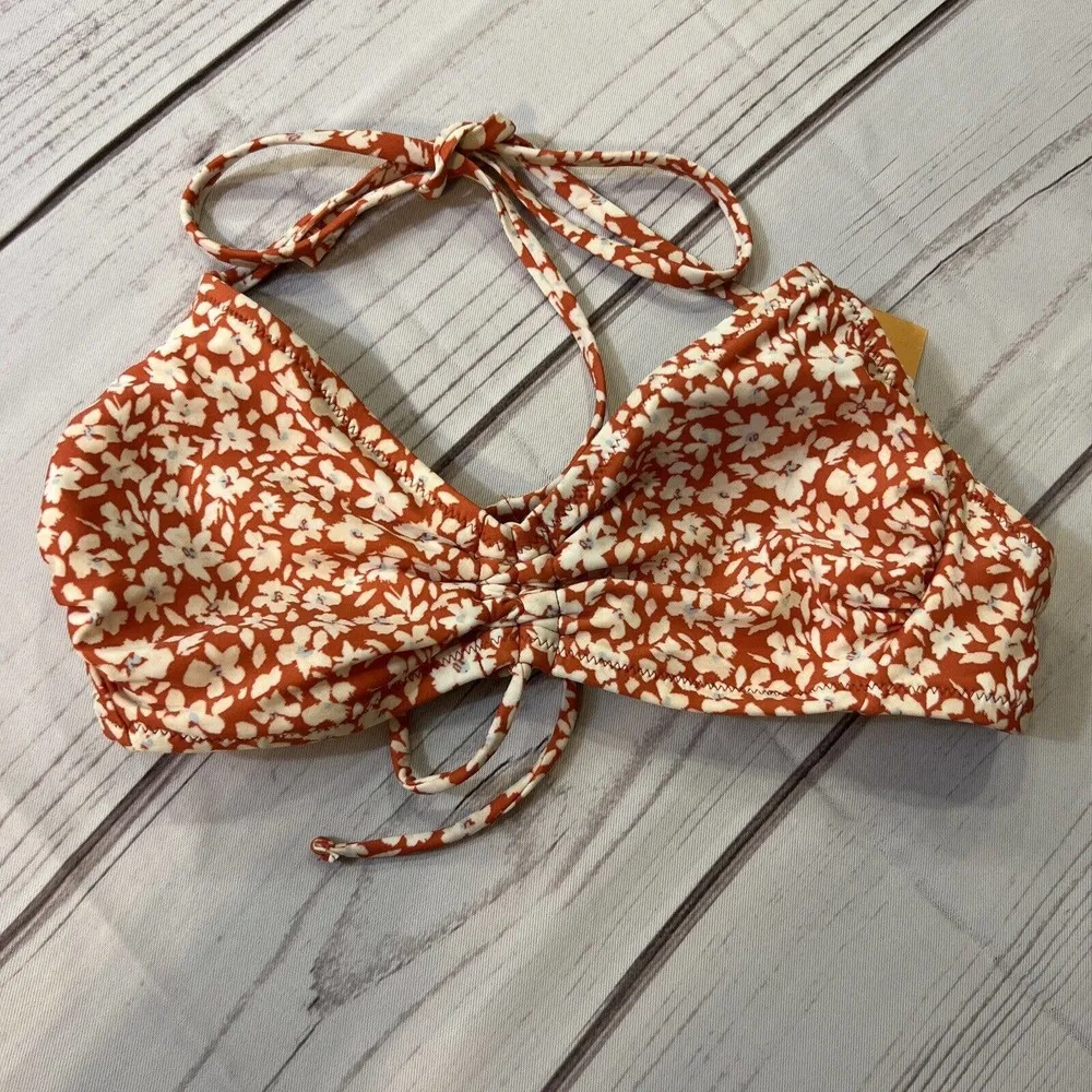 Kona Sol  Center-Cinch Bikini Top- Rust Floral- Women's S ( 4/6) NWT - Image 3