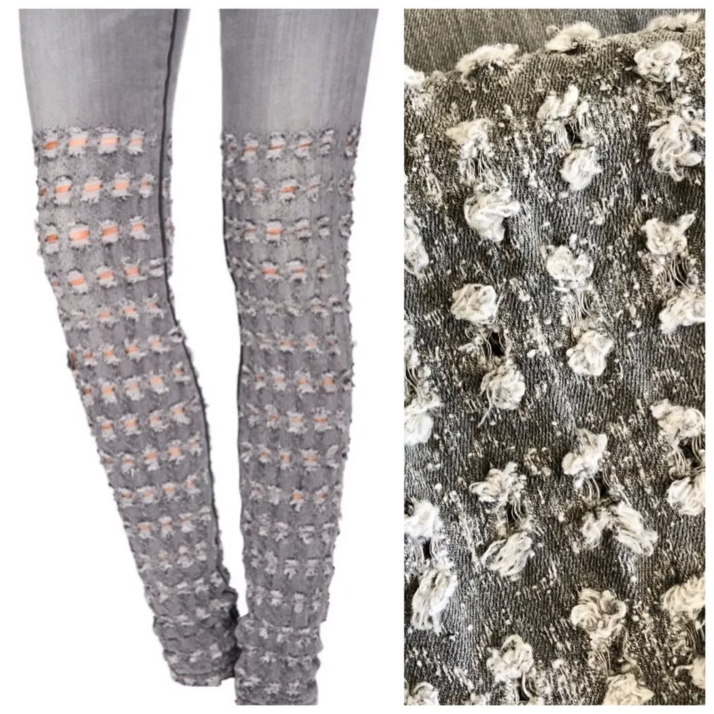 Brockenbow Distress Embroidered Al Jarretelle Grey Emma Skinny Jeans, sz. 25 - Image 2