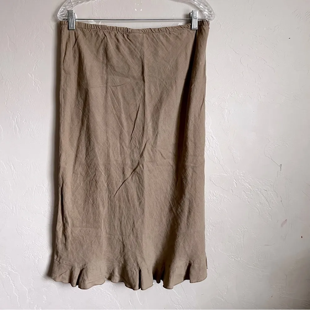 Bryn Walker Brown 100% Linen Midi Ruffle Hem‎ Skirt - Image 7