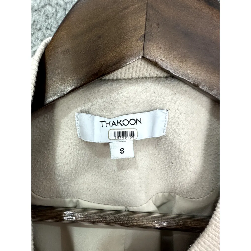 Thakoon Collective Trench Coat Womens Small Ivory Wool Blend Pocket Front Luxury - Image 2