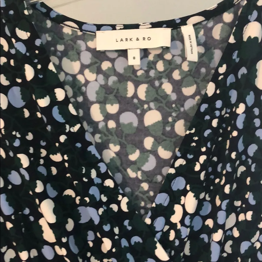 Lark‎ & Ro Sleeveless VNeck Ruched Waist Print Dress Size 8 Casual Chic Feminine Black - Image 3