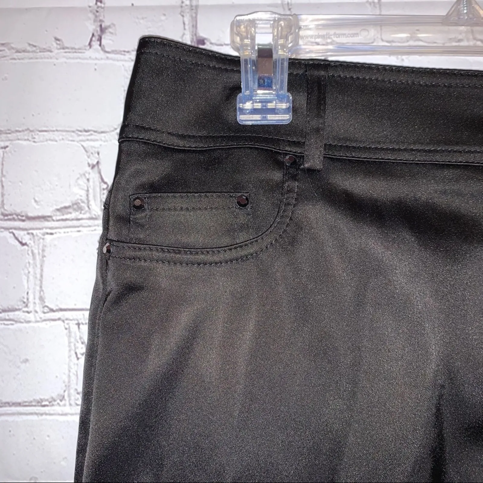 Cache Black Satin Front Slit Embellished Skirt - Image 3