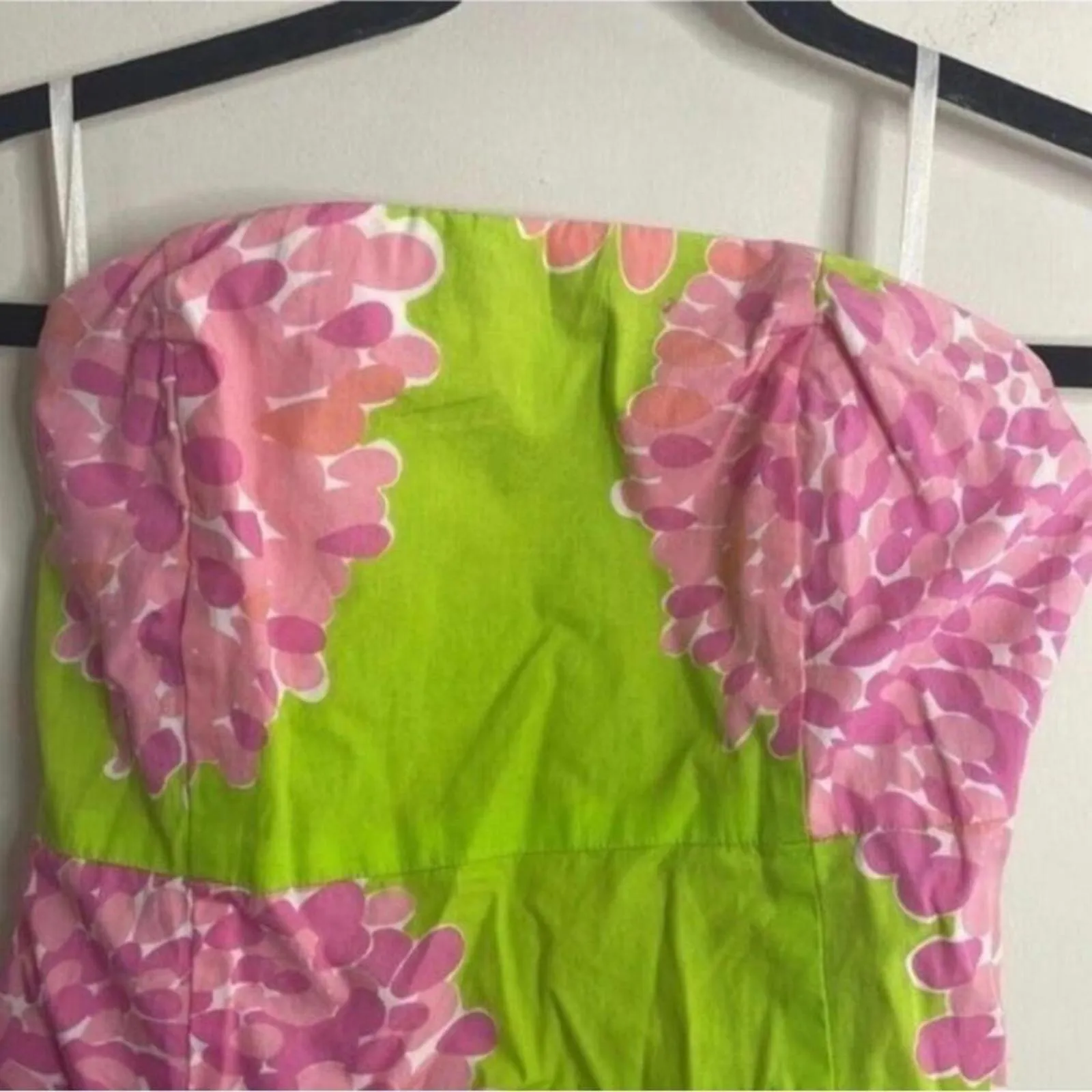 ✅Lilly Pulitzer Green Strapless Dress Pink Floral and Cut Out Back - Image 2