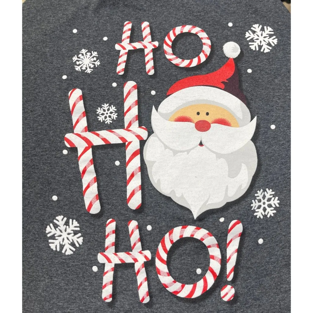 Ho Ho Ho Christmas T-Shirt Crew Neck Grey Santa Christmas Size L large - Image 4