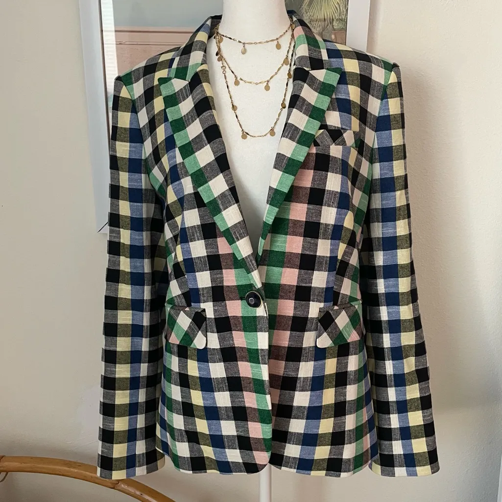 Veronica Beard Cutaway Check Dickey Blazer Jacket Plaid Colorful US 10 - Image 3
