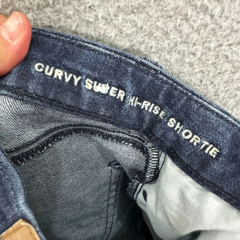 American Eagle shorts women 00 blue dark wash curvy super high rise shortie boho - Image 4