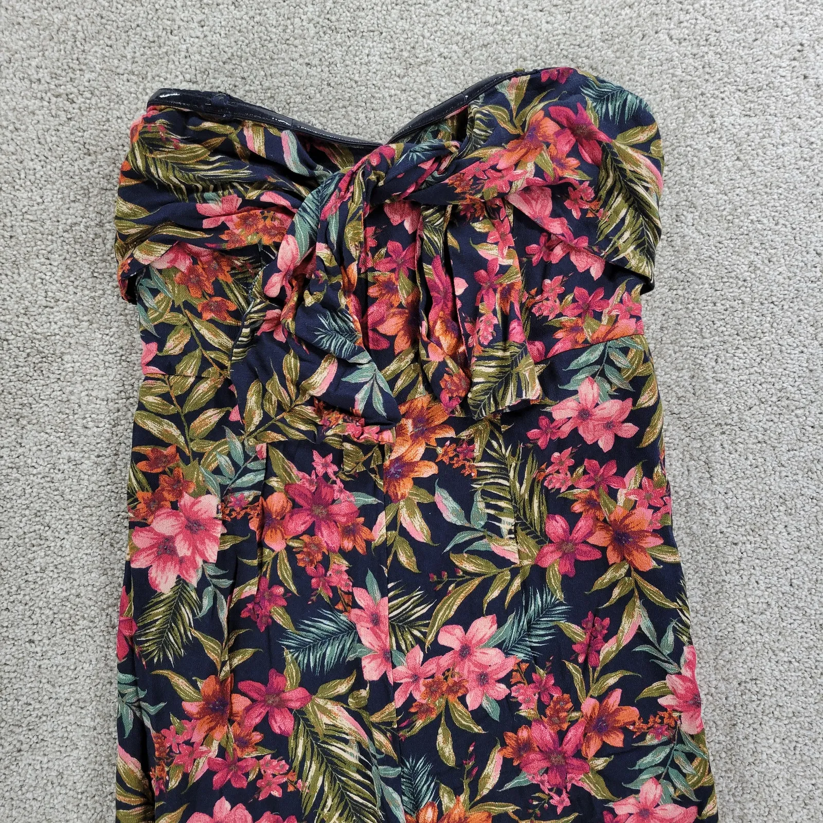 American‎ Eagle Strapless Jumpsuit Womens Med Tie Front Tropical Floral Wide Leg Black - Image 3