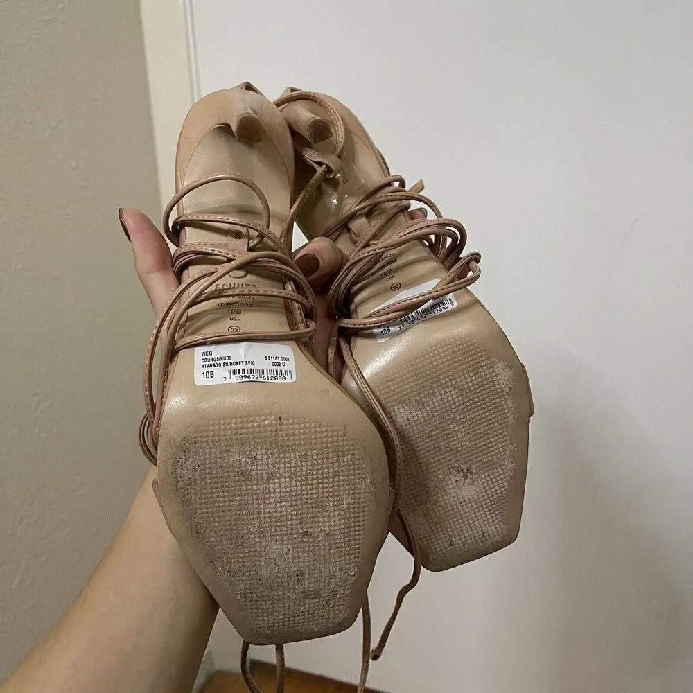 SCHUTZ Tan Strappy Stiletto wrap up heels size US 10 - Image 6