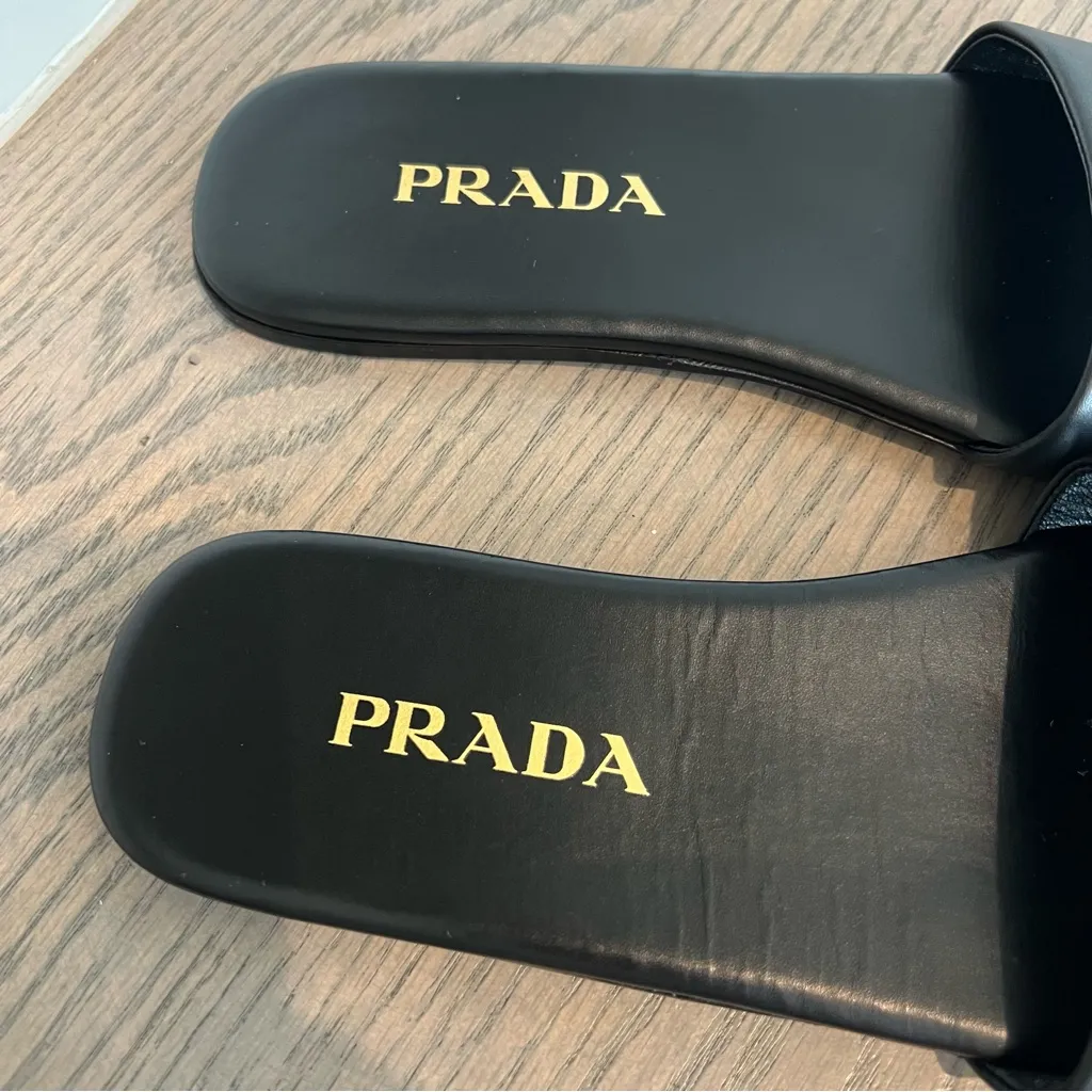 Prada Triangle Logo Slide Sandals in Black Size 36 New - Image 5