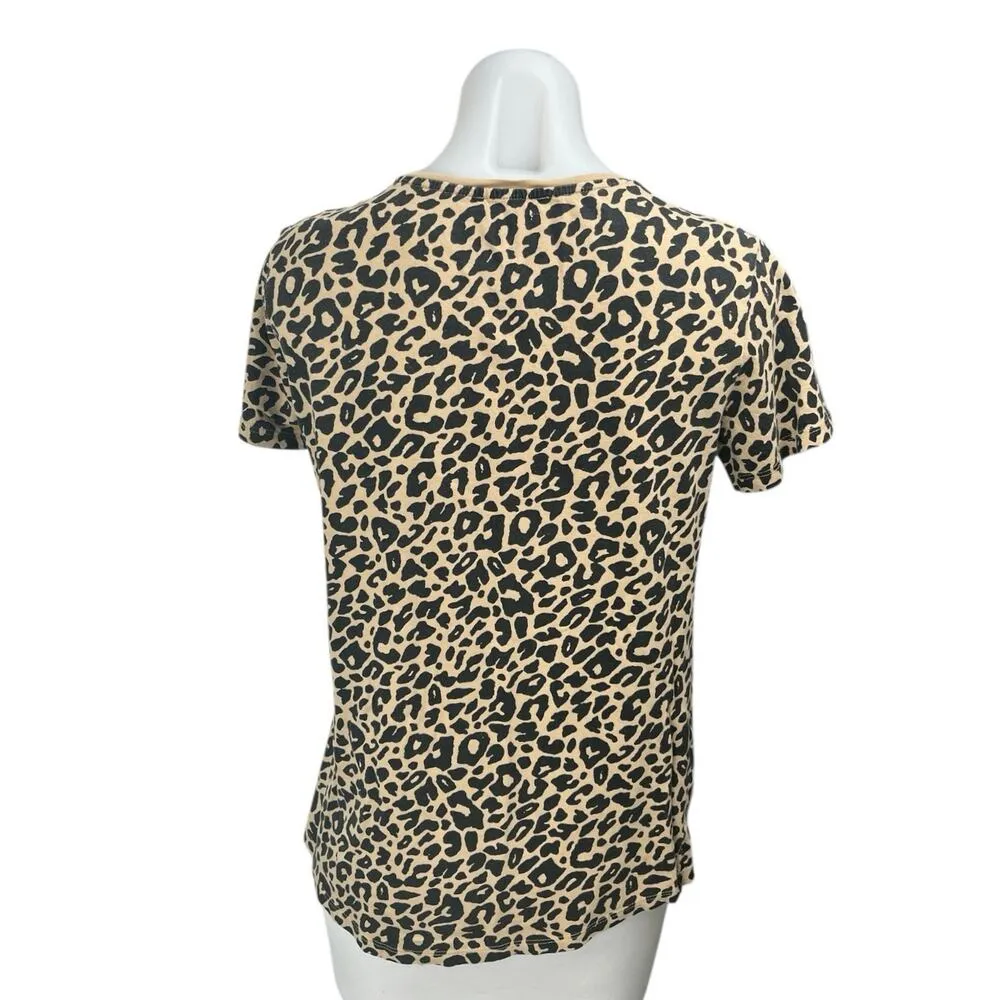 Zara Women's Beige Black Leopard Animal Print Short Sleeve T Shirt Tee Top Sz M - Image 2