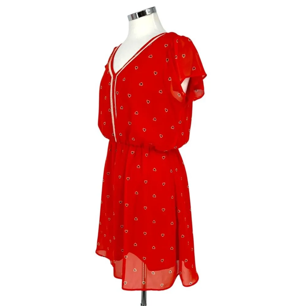 Maison Jules Heart Print Chiffon Short Flutter Sleeve Dress Size XL - Image 5