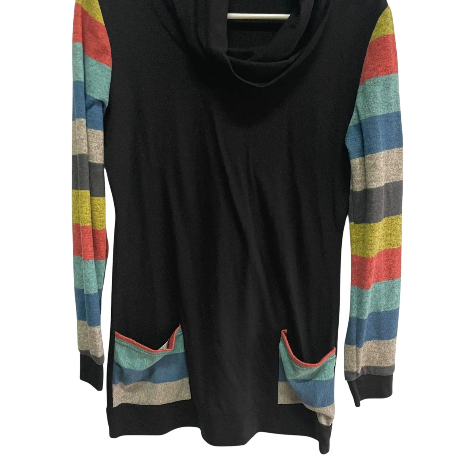 ZAGOO Black Striped Sleeve Cowl Neck Tunic Top Pockets Women S - Image 2