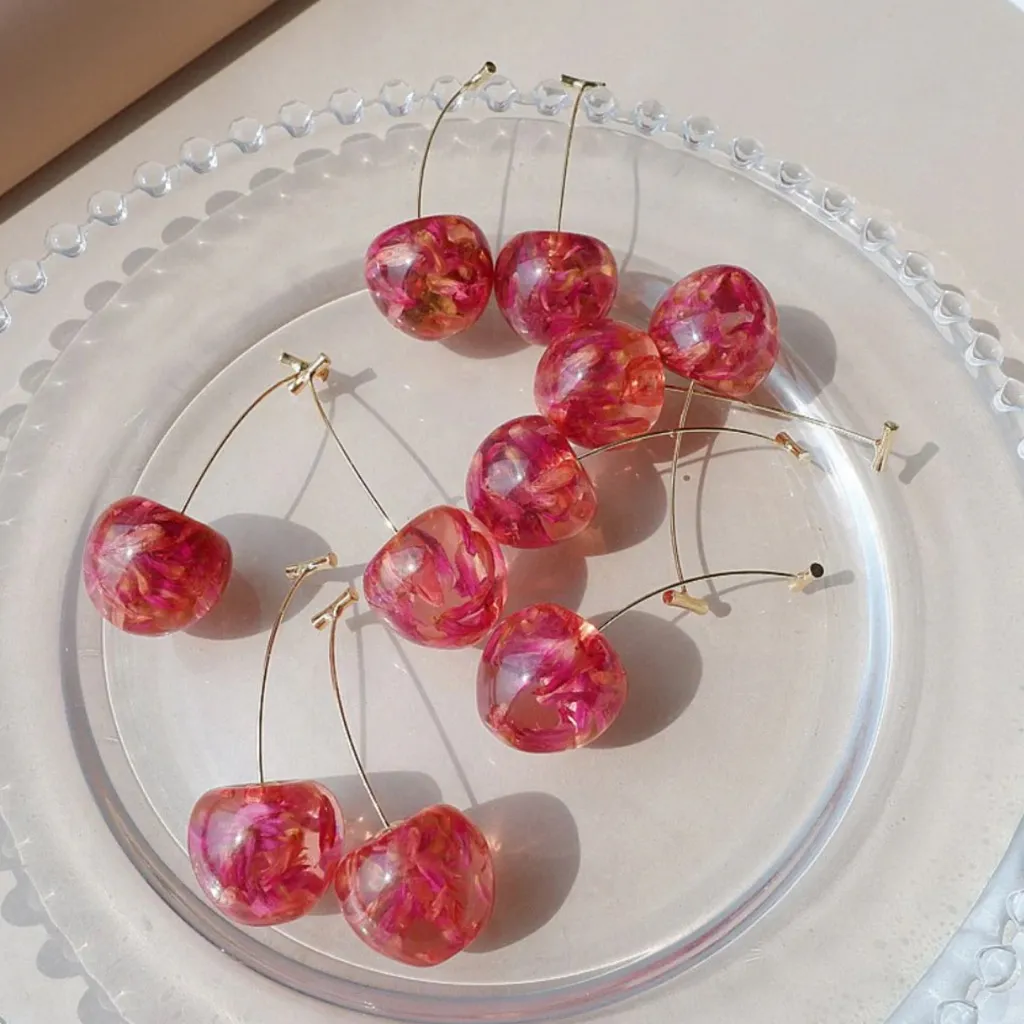 Pink Cherry Drop Earrings - Image 4