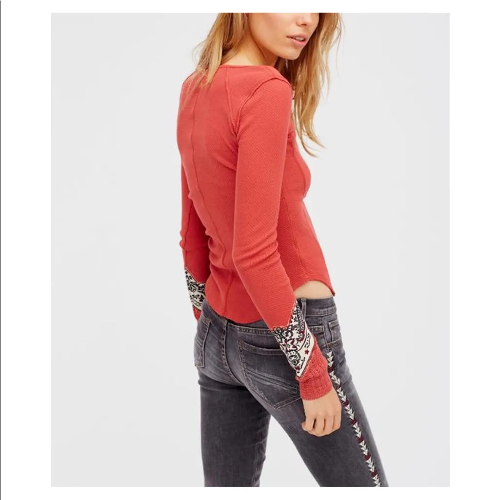 Ribbed Thermal Long Sleeve Henley Stretchy orange - Image 5