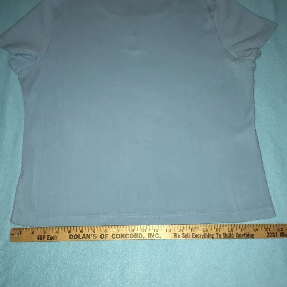 BASIC EDITIONS embroidered details short sleeve cotton light blue size XL - Image 7