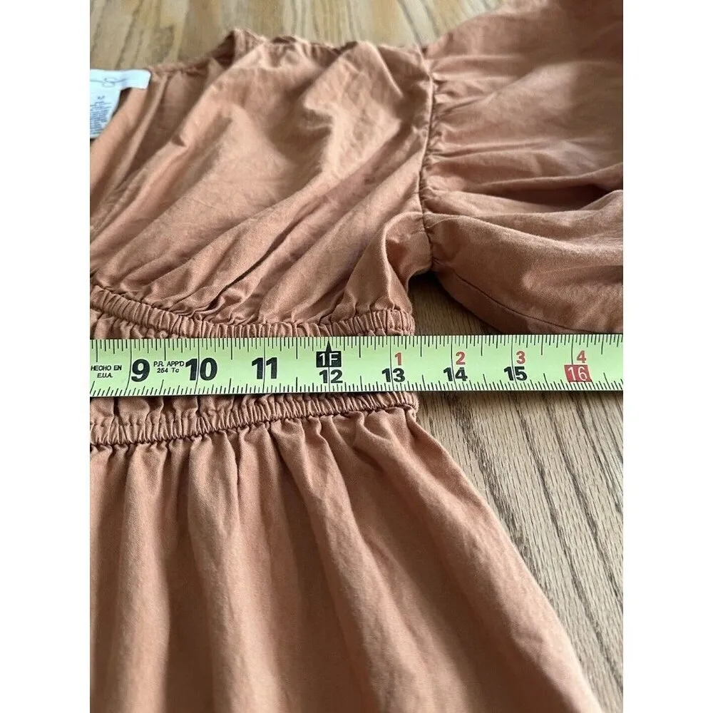 Jessica Simpson Empire Waist Midi Dress Puffy Sleeves V Neck Size M Cottage Core - Image 6