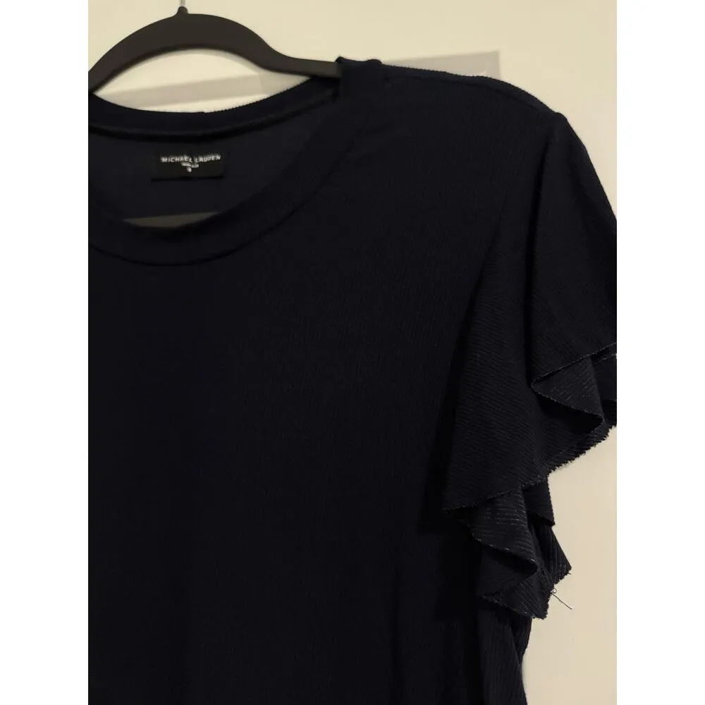 $75 Michael Lauren navy Flutter Sleeve Rib Tee - Small - Image 2