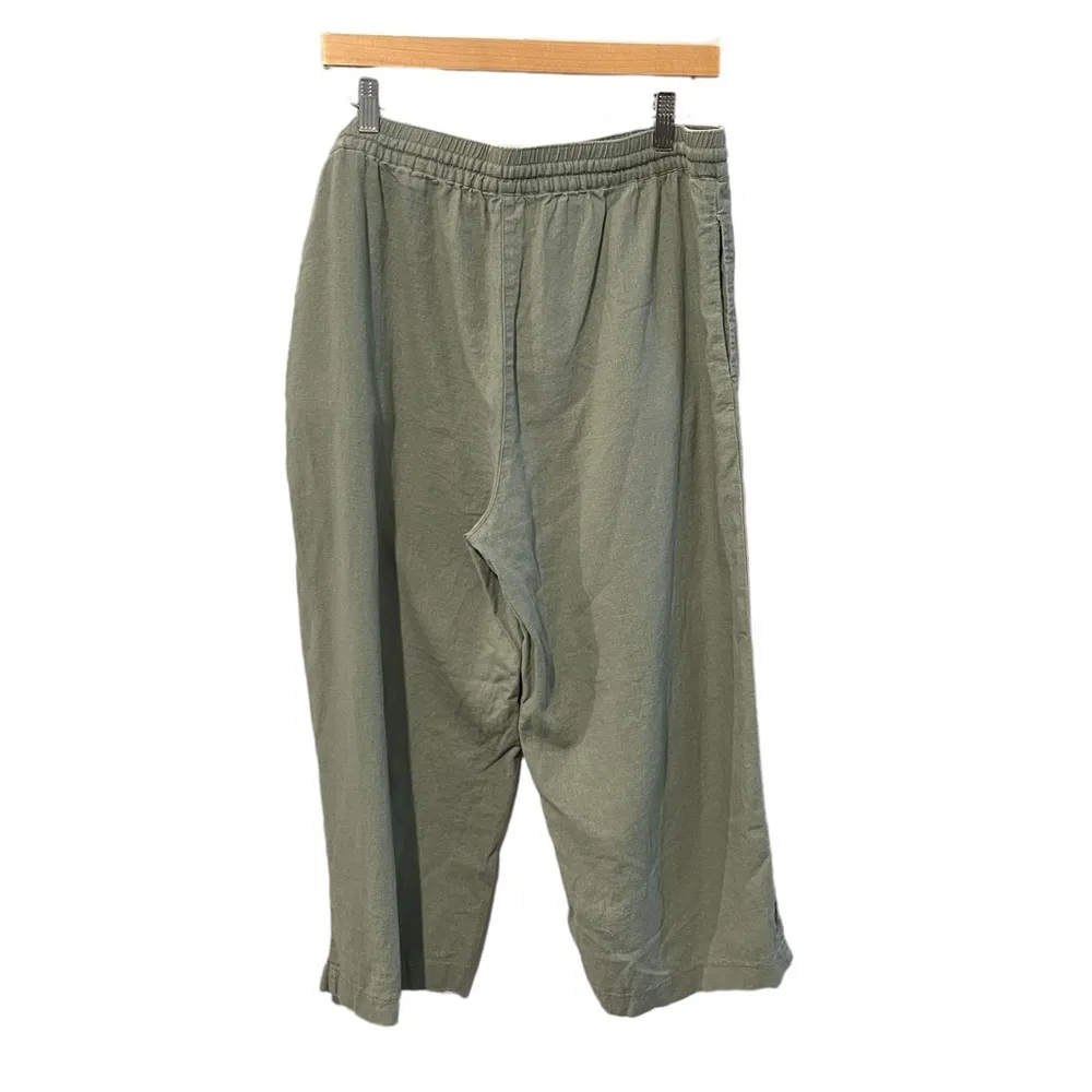 DKNY Pure Sage Green Linen Blend Pull On Wide Leg Pockets Cropped Pants L - Image 2