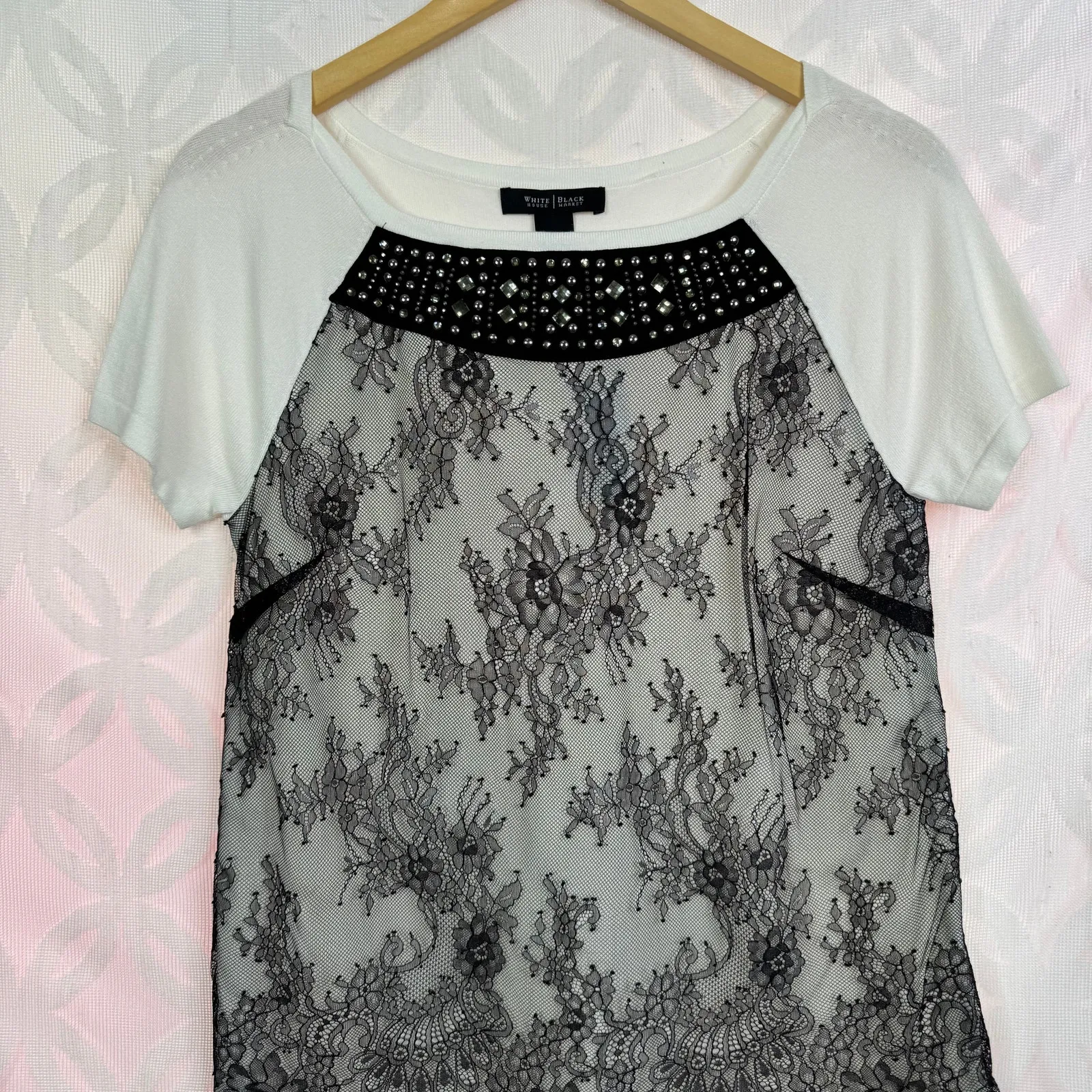 White House‎ Black Market Lace A Line Short Sleeve Pullover Sweater Size XS NWT - Image 2