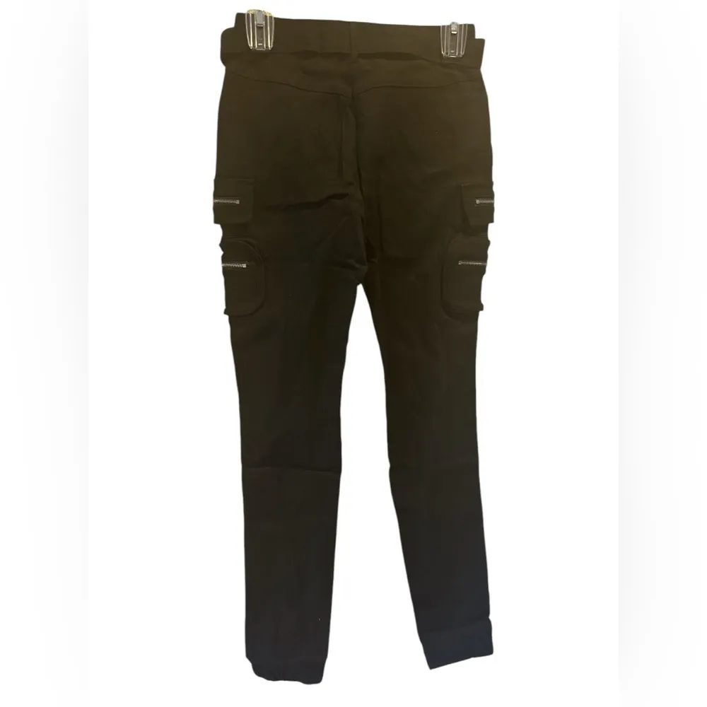 Black silver side zip belted pants NWOT Size 25 - Image 3