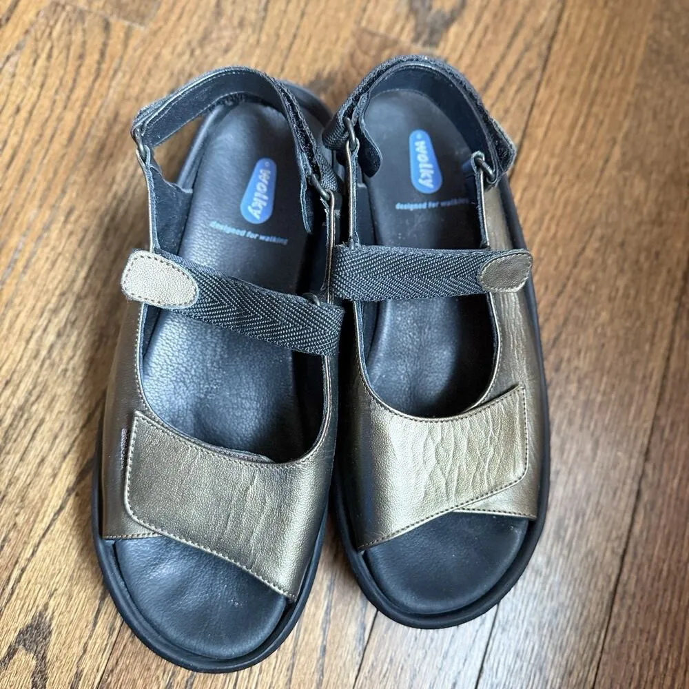 Wolky Rio Sandals Womens Size 42/ 10.5 Leather Metallic Bronze Mary Jane Strappy Gold - Image 2