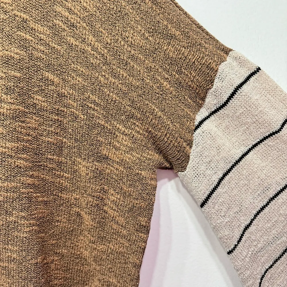 Brown Lightweight Sweater Striped Balloon Sleeves Peach Love California Slouchy - Image 8