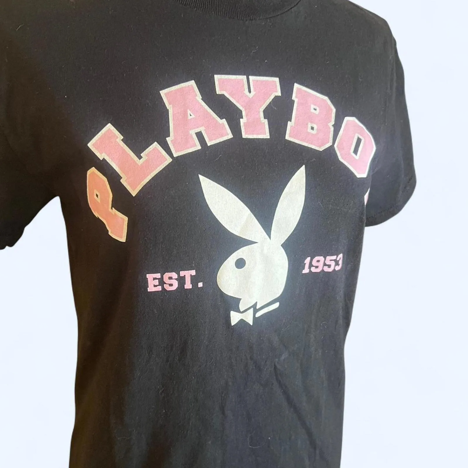 Black Playboy graphic tee with pink logo Size Small - Image 2