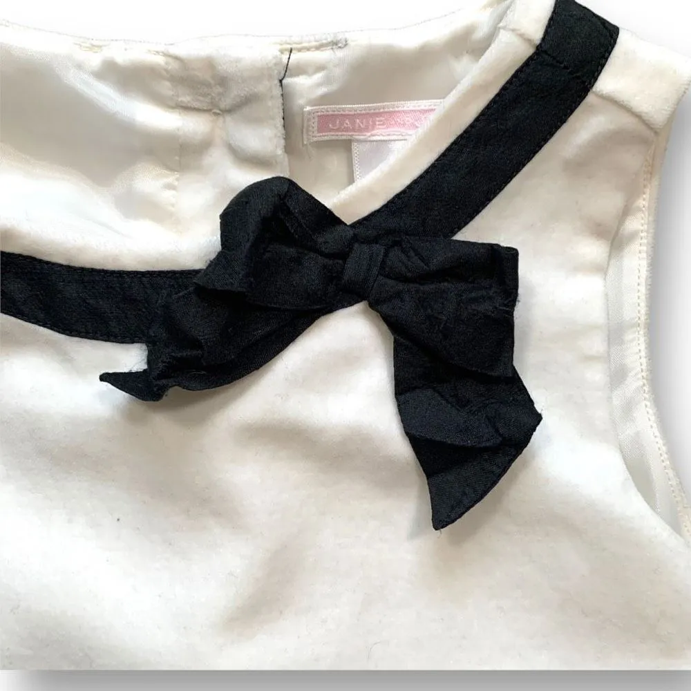 Janie And Jack Holiday Portrait Dress Off White Tiered Tulle Black Ribbon Detail - Image 6