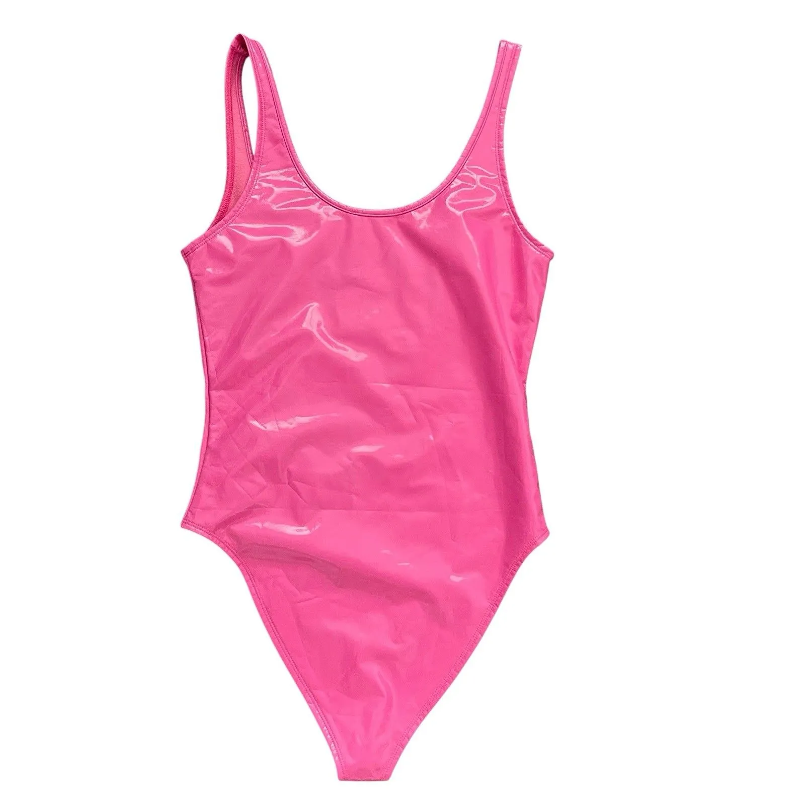 Forever 21 Barbie Bodysuit Small Pink Wet Look Logo Cosplay Halloween Barbiecore - Image 3