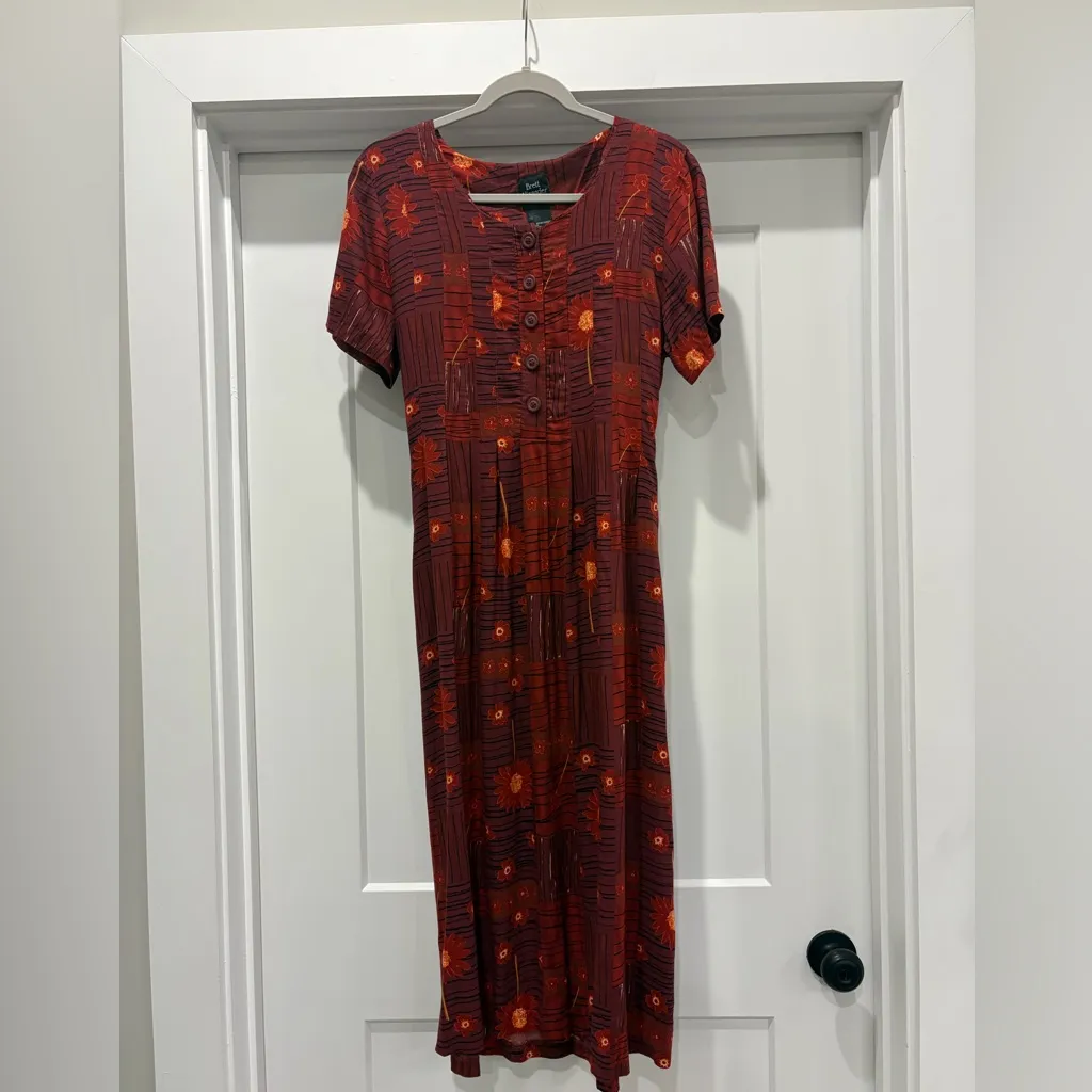 VTG Brett Alixander Petite Retro Teacher Patchwork Print Red Floral Dress 12P - Image 11