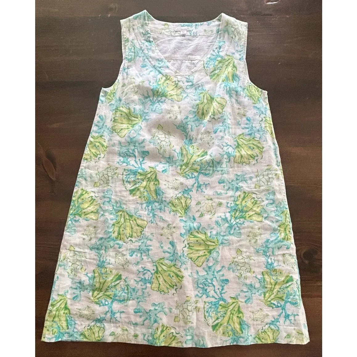 J. Jill Love Linen Dress Sea Turtle Coral Print‎ Sleeveless 100% Linen Size XS - Image 2