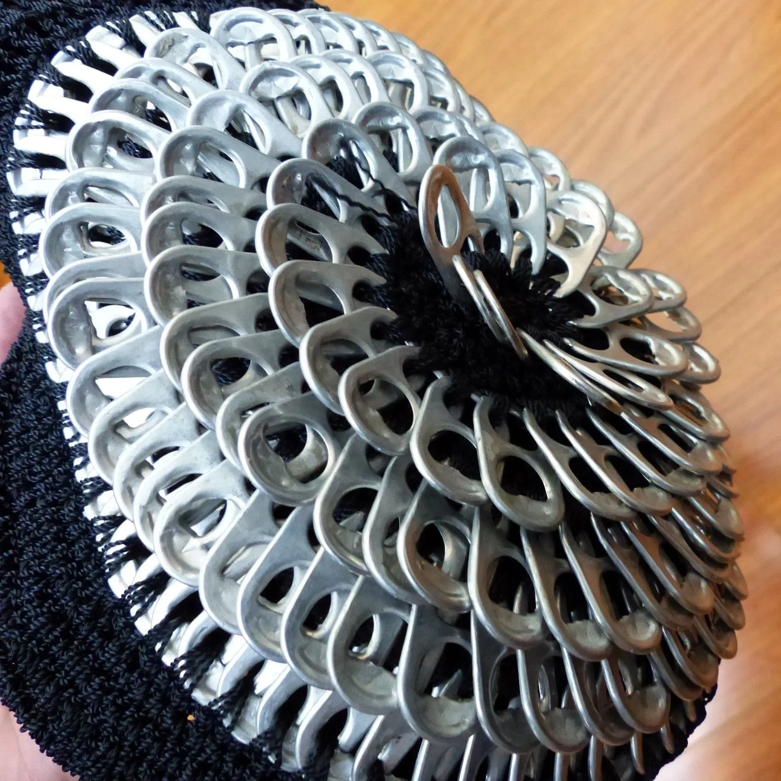 Handmade Crochet Soda Can Pull Tab Purse Black Round Crossbody Bag Boho Goth - Image 11