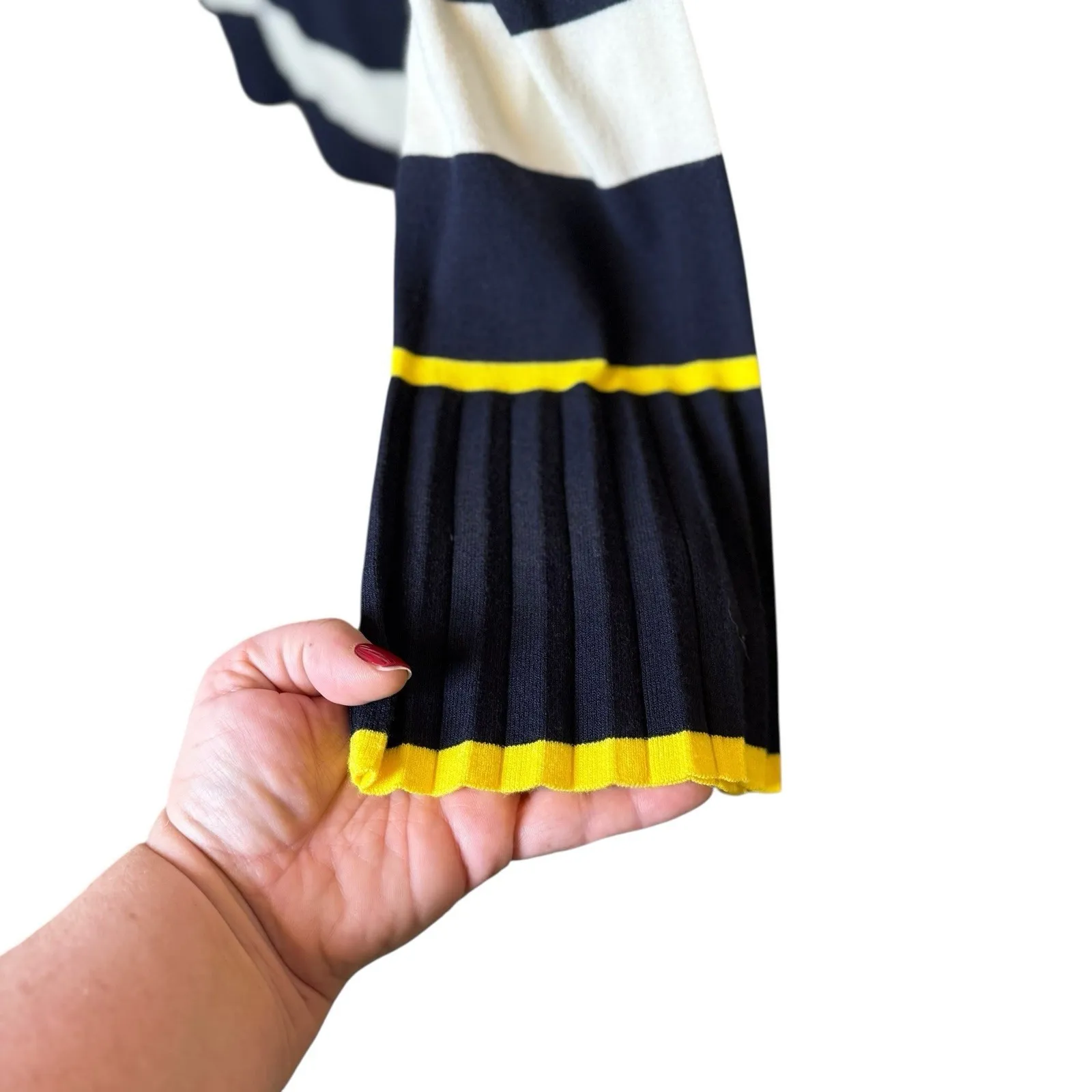 NWT Talbots Navy White Stripe Pullover Sweater Pleated Cuffs Nautical Coastal LG - Image 3