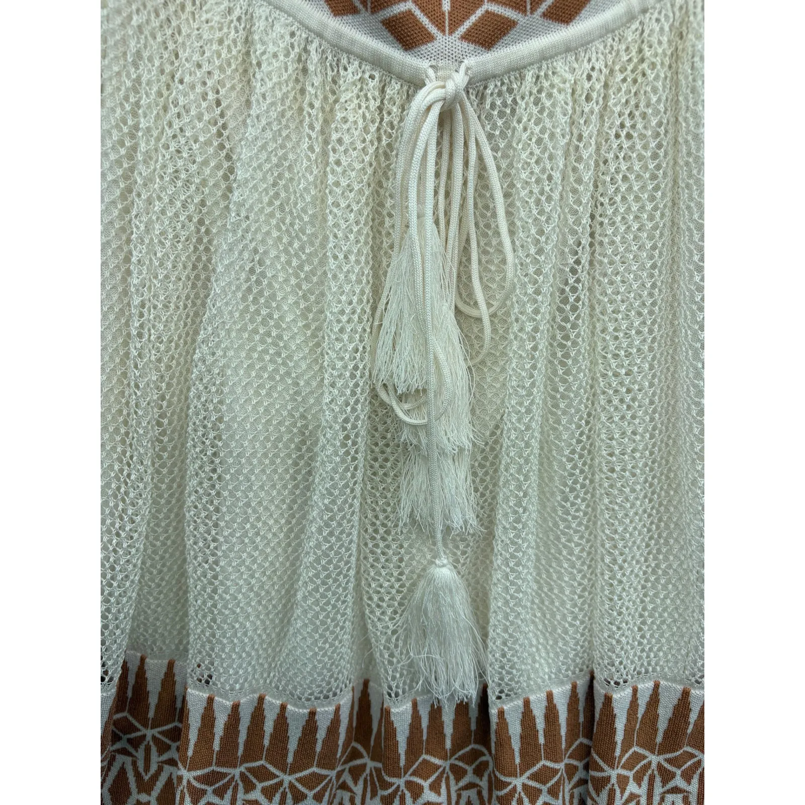 Ronny Kobo Women's Adina Mini Dress Geometric Pattern Tassel Bell Sleeve Boho S Brown - Image 8