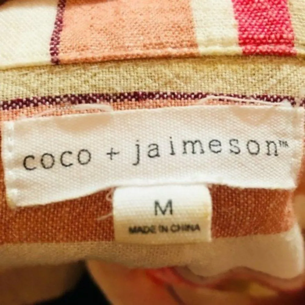 Francesca’s Coco & Jaimeson Brand Rosy Stripe Belted Linen Romper Cream Pink M Red Size M - Image 14