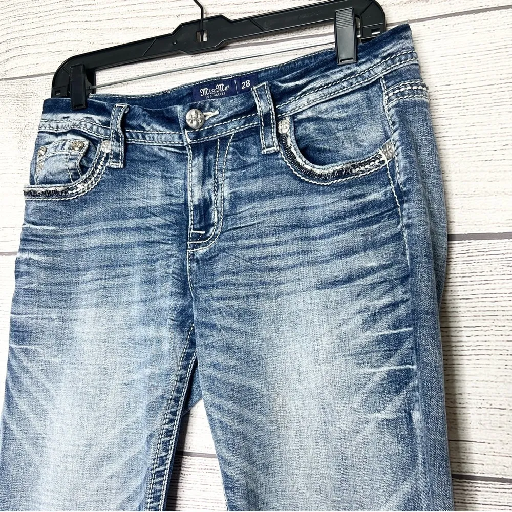 Miss Me Embellished Embroidered Low Rise Bootcut Jeans Size 28 - Image 5