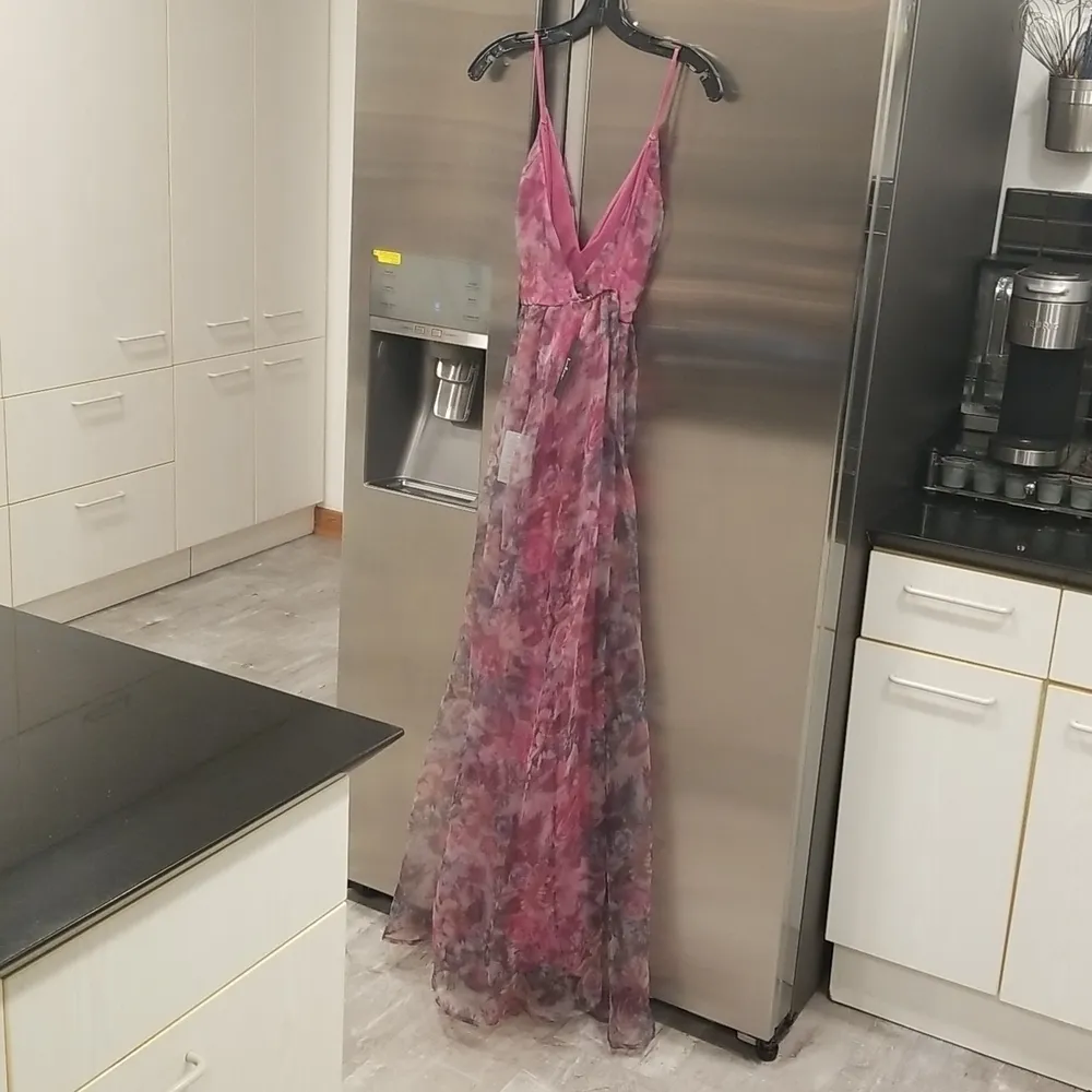 💕LULUS💕 Bloom Wildly Magenta Floral Organza Maxi Dress ~ Floral Print M NWT - Image 14