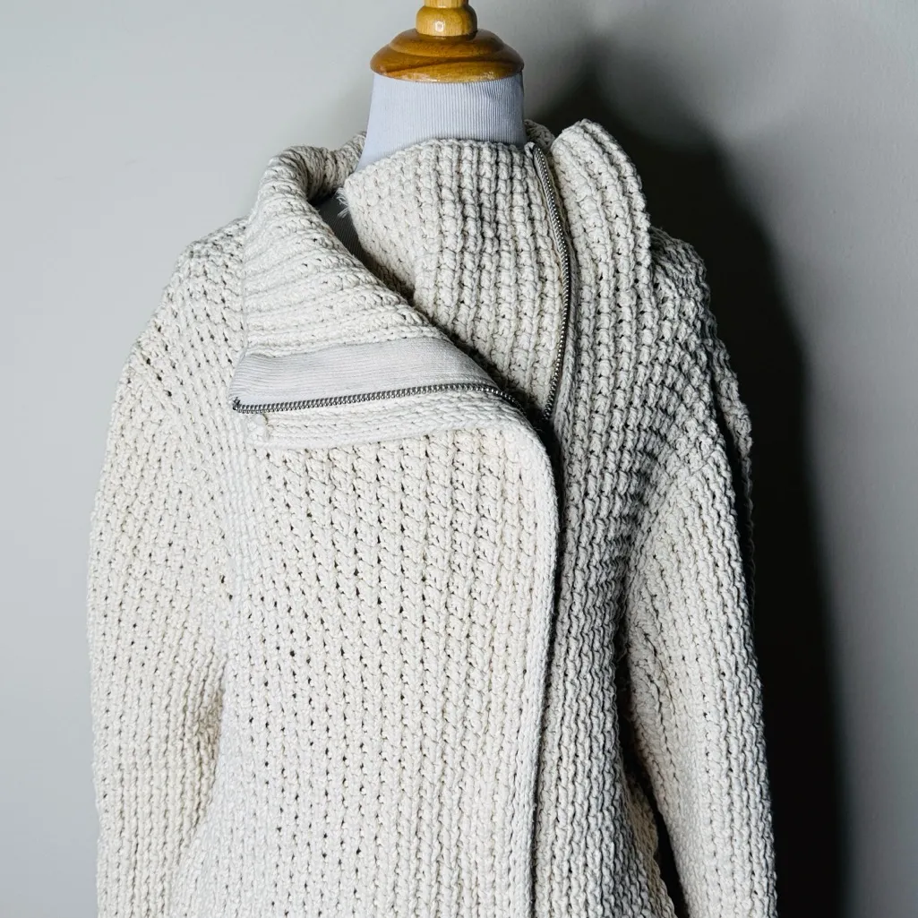 GAP Cream Chunky Knit Moto Sweater Jacket - Image 2