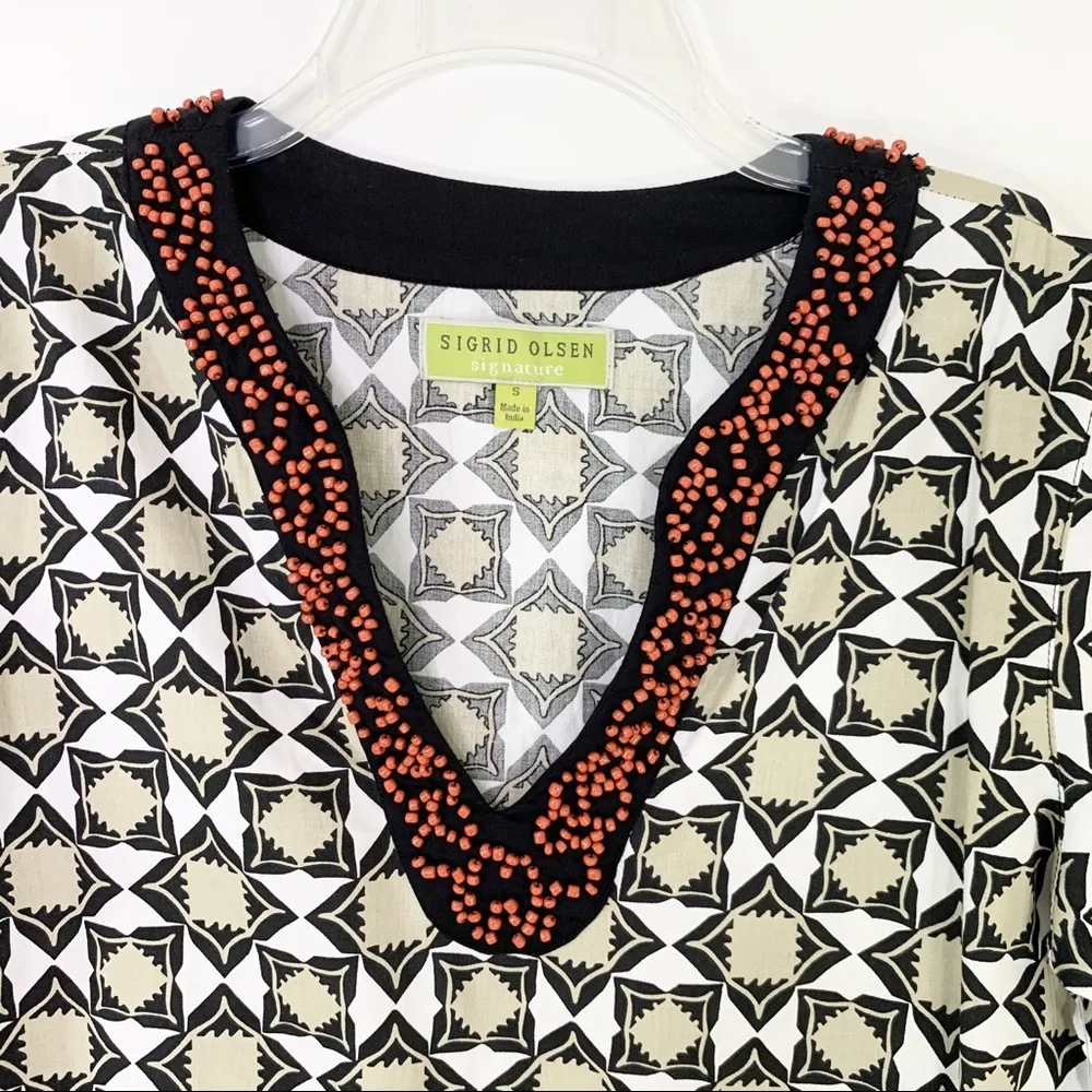 Sigrid Olsen Cotton Beaded Print Tunic Top Size S NWT - Image 13