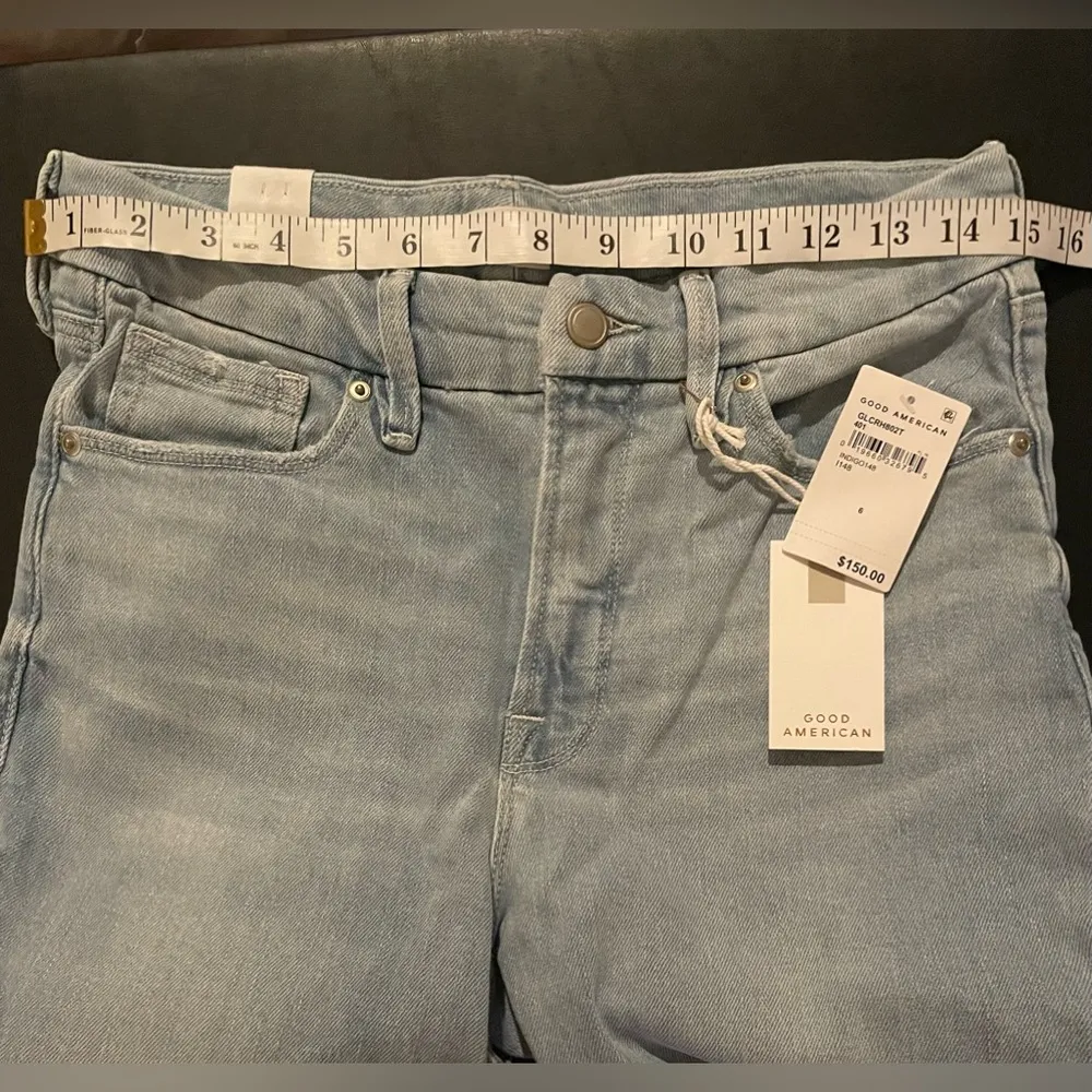 NWT Good American Good Legs Crop Skinny Distressed Raw Hem Light Blue Size 6 - Image 12