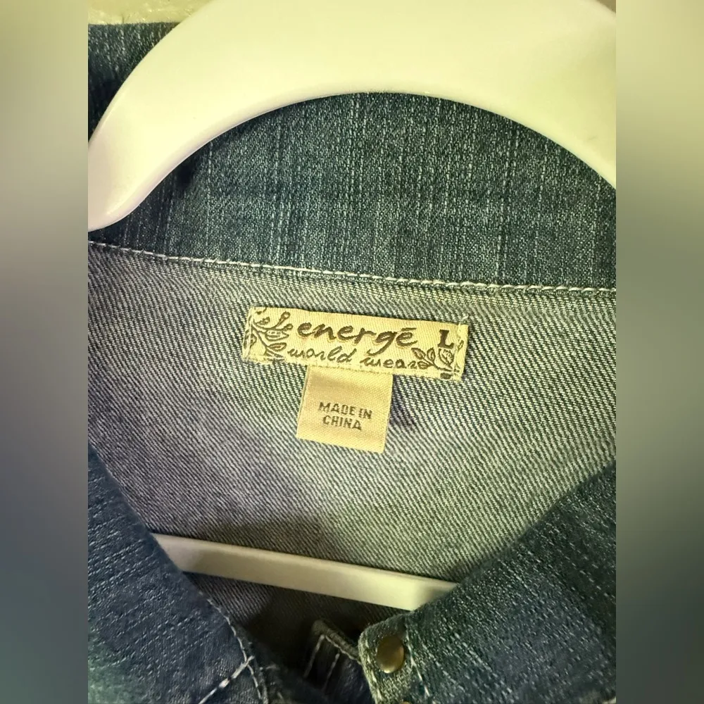 ENERGE Womens Denim Jacket Studded Rodeo Crop Size L (Juniors) Vintage Faded Blue - Image 2