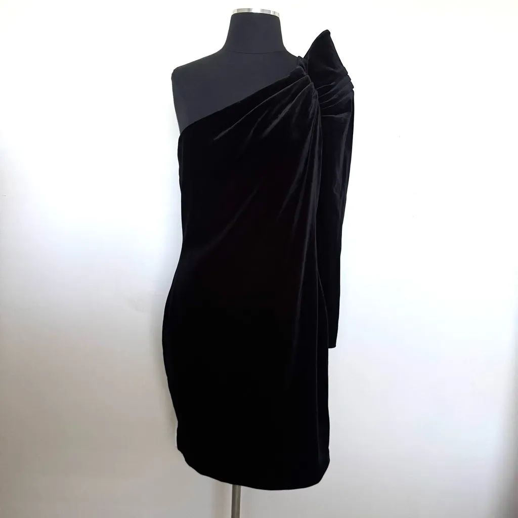 Ted Baker London Sculpted One Shoulder Velvet Black Dress Size 4 - Image 4