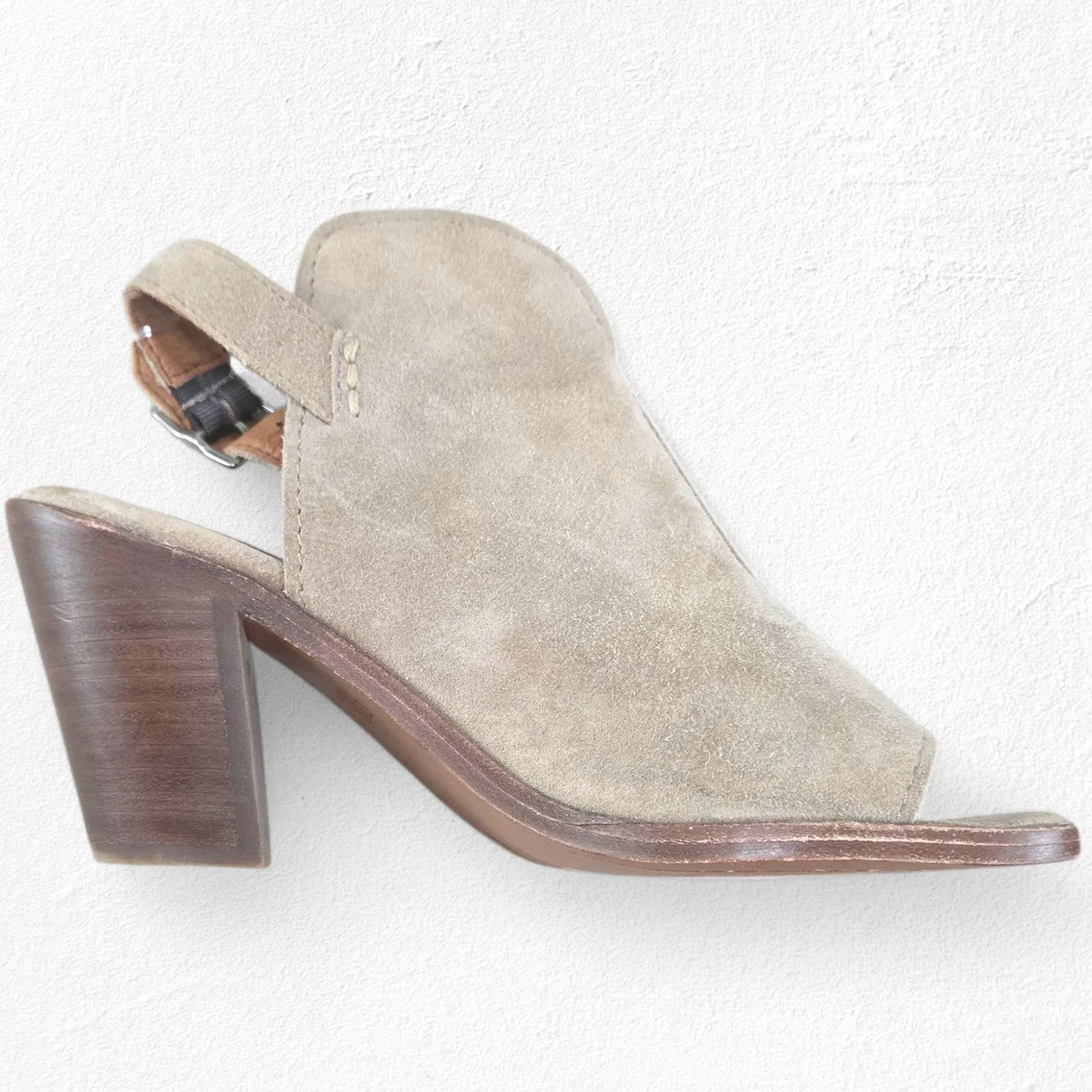 Frye Taupe Suede Peep Toe Slingback Booties Size 8 Block Heel Ankle Strap - Image 8