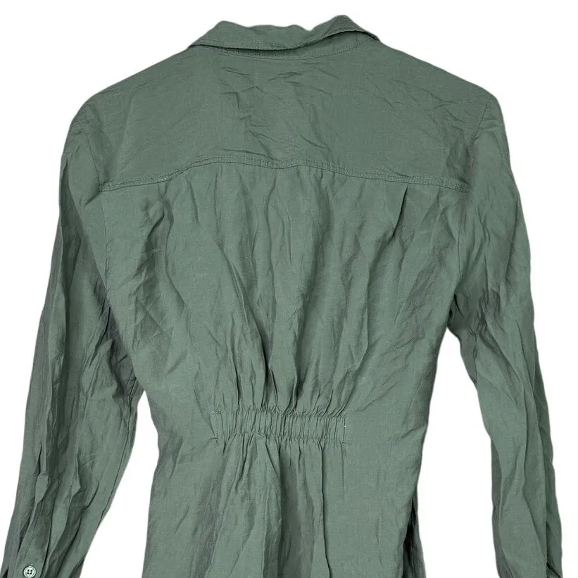 Zara Long Sleeve Tunic Wrap Style Mini Dress Collard V Neck Button M Olive Green - Image 6