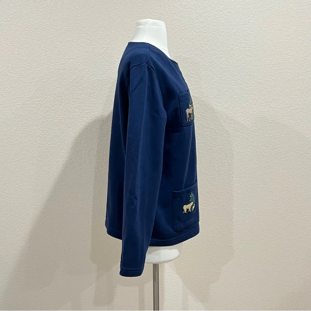 Vintage Breckenridge Navy Moose Bears Trees Buttoned Cardigan Size Large - Image 9