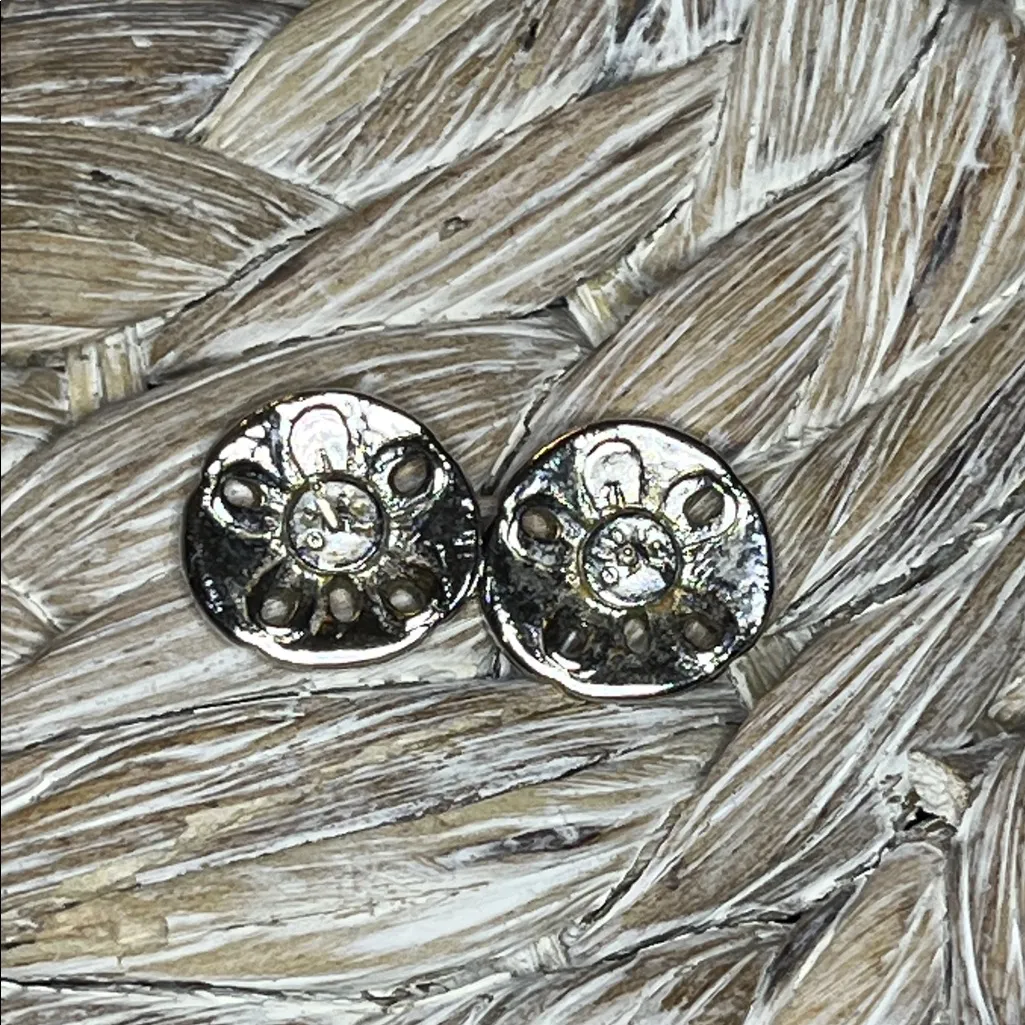 Monet Silver Tone Sand Dollar Stud Earrings - Image 3
