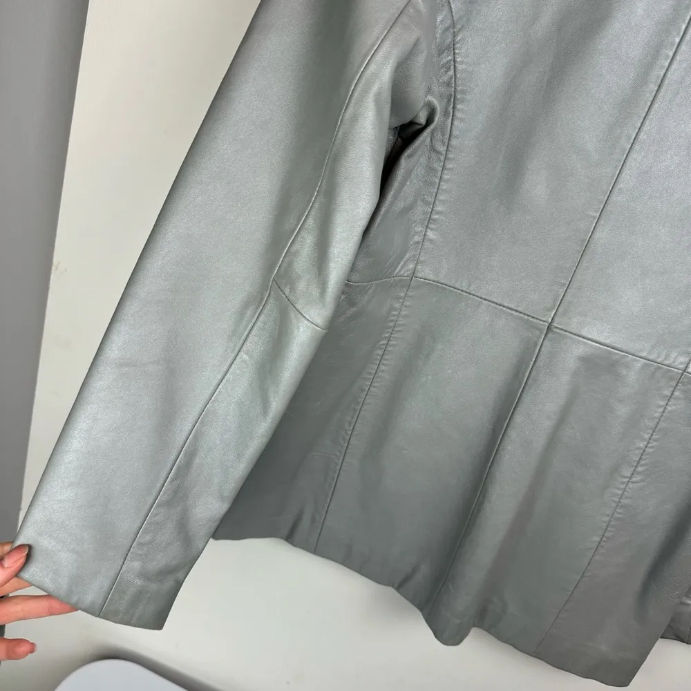 Vtg Y2K Brandon Thomas Leather Jacket Blazer Sz Small Grey Button Front Gray - Image 12