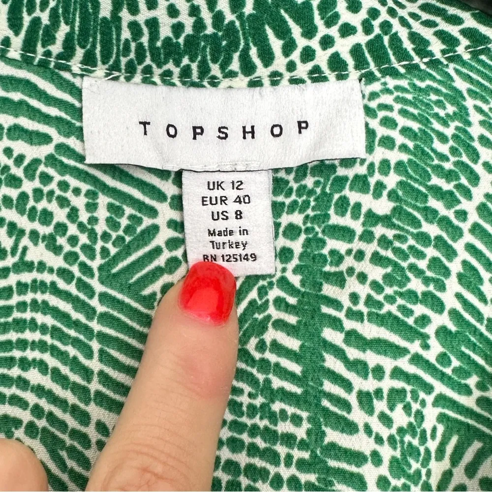 TOPSHOP Green Animal Print Belted Shirt Mini Dress 8 - Image 7
